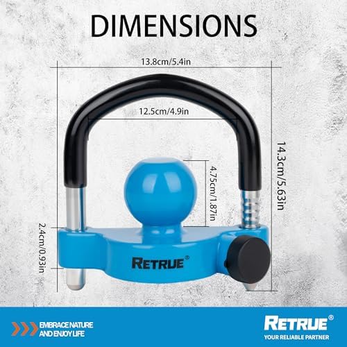 RETRUE Universal Trailer Coupler Hitch Lock, Waterproof Cover & Cap, Blue