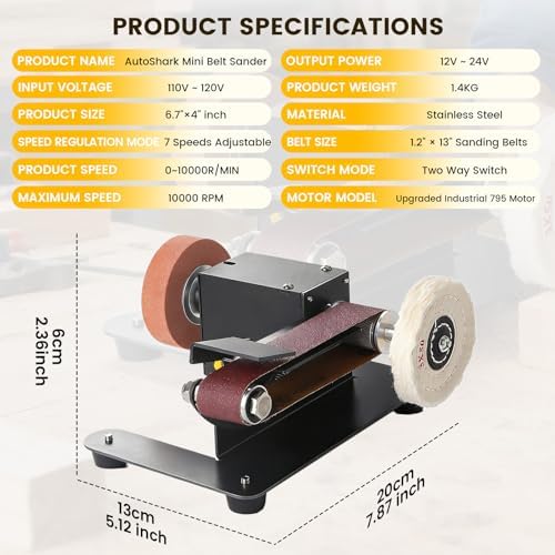6-In-1 Mini Belt Sander Mini Belt Sander, Electric Small Sander Knife Sharpener Supplies, 7 Adjustable Speed, 795 Motor, Metal Wood DIY Handcraft, Tool & Knife Sharpening (Advanced Kit).