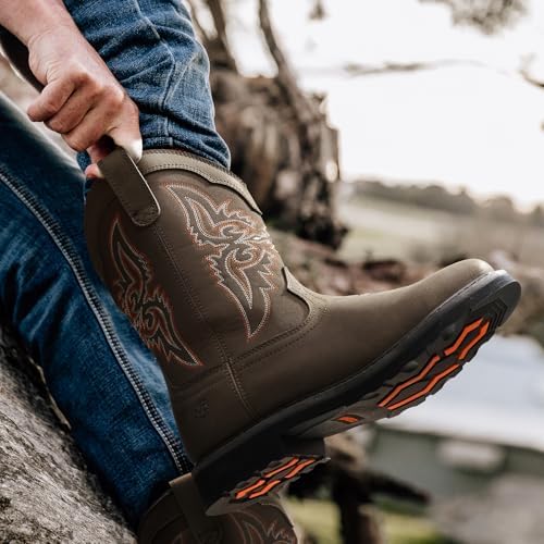 NINGO Steel Toe Boots for Men, Comfortable Square Toe Cowboy Work Boots