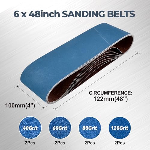 6 x 48 Inch Zirconia Sanding Belts, 8Pcs 2 Each of 40/60/80/120 Grits