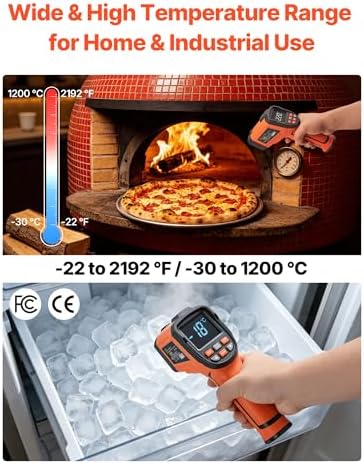 VEVOR Infrared Thermometer, -22℉ to 2192℉ Dual-Mode IR Thermometer Gun with K-Type Thermocouple, Dual Laser Heat Temperature Gun Non-Contact for Cooking Griddle Engine Industrial Use (Not for Human)