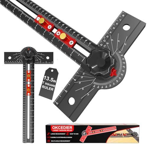 Woodworking T Square Ruler, 13.5 Inch Adjustable Angle 15-165° Measurement Tool, Aluminum Alloy, Precision Drilling Positioning Guide for Carpentry, Drafting, Contractor, Scribe Crafting, Drywall