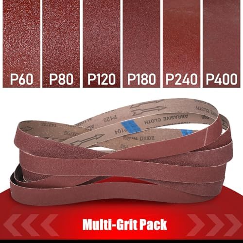 BOSHCRAFT 24 Pcs 1/2x18 Inch Sanding Belts, Replacement Knife Sharpener Sanding Belt Kit for Work Sharp Knife Tool Sharpener 60/80/120/180/240/400 Assorted Grits Sanding Belts for Belt Sander