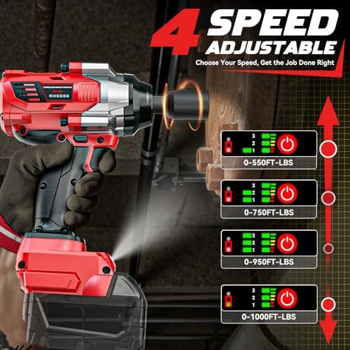 DIYtoolifz Cordless Impact Wrench 1/2” Compatible with Milwaukee 18v Battery(Bare Tool), 1000FT-LBS High Torque Impact Driver, Electric Impact Gun with LED Light, Variable Speeds, 4-Speed Control