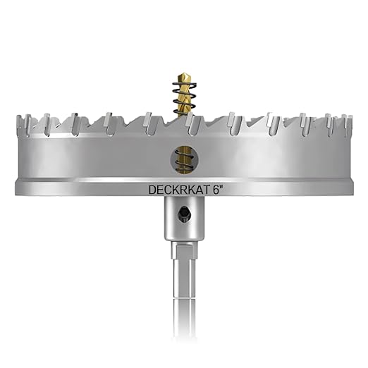 DECKRKAT 6" TCT Hole Saw, Heavy Duty 152mm Tungsten Carbide Tipped, Spring-Loaded Pilot Drill Bit, for Stainless Steel, Aluminum, Plastic, Copper, Alloy Steel