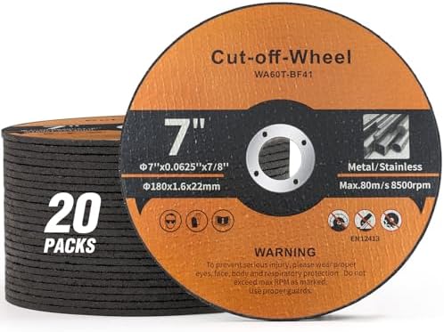 20 Pack Cut Off Wheels 7 Inch Cutting Wheel 7”x1/16”x7/8” Metal and Stainless Steel Cutting Disc Fit for Angle Grinder Aggressive Cutting disc for General Purpose Metal Cutting