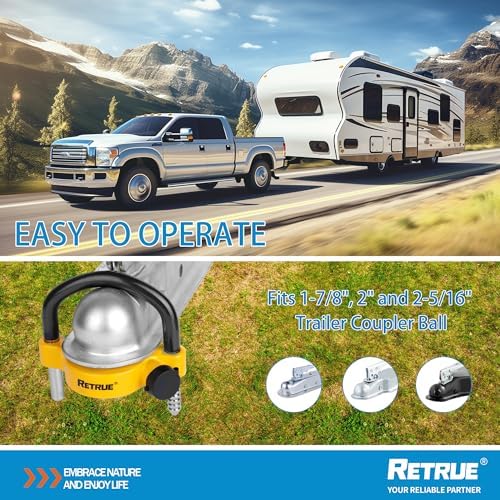 RETRUE Universal Trailer Coupler Hitch Ball Lock, with Cover & Cap, Yellow
