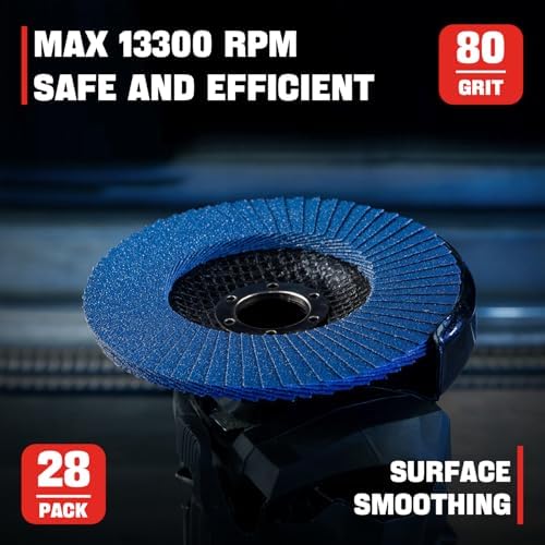 28 Pack 4 1/2 Inch Flap Disc Angle Grinder Sanding Disc Type 29 Flap Discs Premium High Density Jumbo 80 Grit Flap Sanding Disc (Type 29-80 grit)