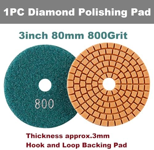 Diamond Polishing Pad, 3 inch 80 mm 800 Grit Sanding Discs for Grinder & Polisher, Hook and Loop Backing Pad for Grinding Buffing Granite Marble Concrete Stone (1 Piece)