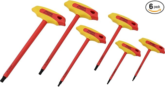 Dynamic Tools 6 Pc Insulated Metric T-Handle Hex Key Set, Insulated Tools For Electrical Work, Hex Keys Individually Certified to 1,000V, Red, Yellow