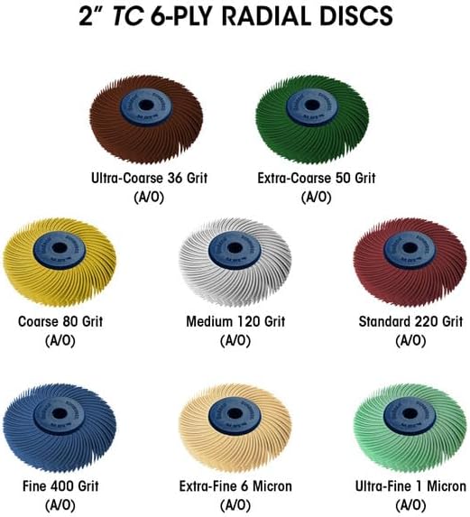 Dedeco Sunburst Radial Disc – 2" TC 6-Ply Assortment – Aluminum Oxide (A/O) Multi-Grit Polishing & Surface Finishing Discs for Rotary Tools – 1/4" Arbor – 8-Piece Kit