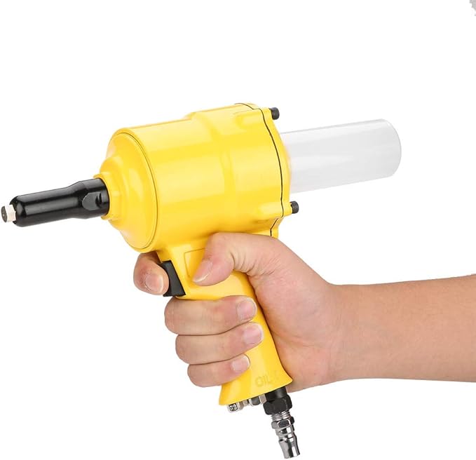 Hyuduo Air Rivet Gun, Pneumatic Riveter Pistol Type Grip Heavy Duty Rivet Gun Air Powered Riveting Tool 2.4-4.8mm Yellow for Decoration Automotive Container Electrical Instrumentation