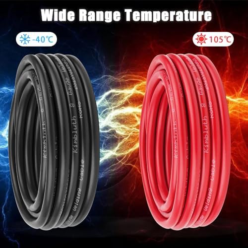 8 Gauge Battery Cable Copper Wire, 50FT Red + 50FT Black