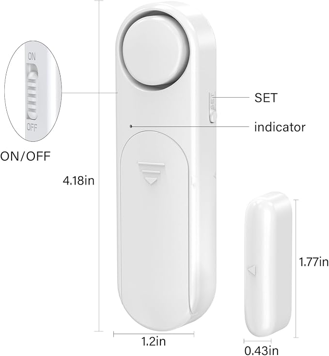 Window and Door Alarm When Opened (2 Pack) for Kids Safety/Home Security, Sliding Glass Front Door Opening Sensor Alarms for Dementia, 120dB Burglar Alert, Ideal for Business, Garage, Apartment, White