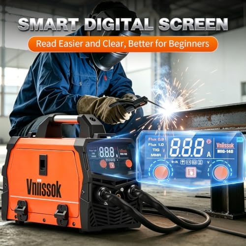 140A MIG Welder, Flux Core Welder Machine, Gasless MIG Welding Machine 3 in 1 IGBT Inverter Welder Portable Wire Feed Welder with LCD Display (140A Welder)