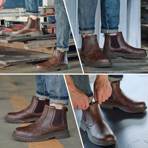 Steel Toe Boots for Men & Women,Slip On Work Boots for Construction