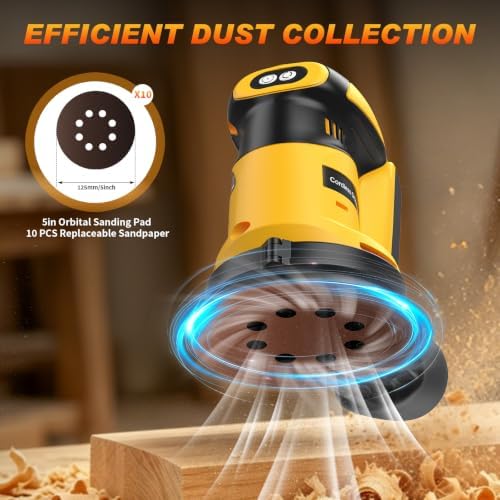 Cordless Orbital Sander for Dewalt 20V Battery(Battery Not Included), Brushless 3 Variable Speeds, 7500 to 11000 RPM, Sandpapers With Dust Collector for Woodworking Sanding, Metal & DIY