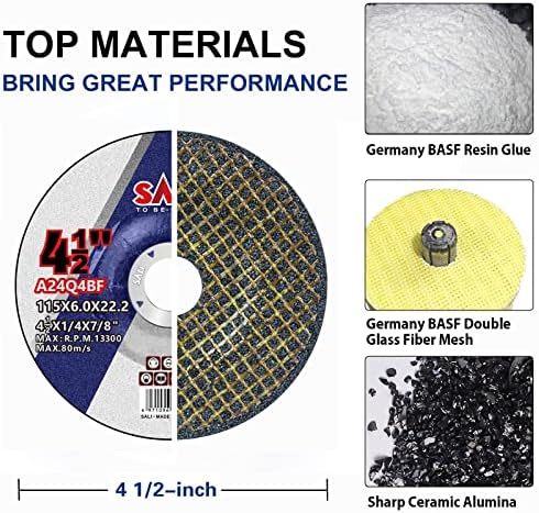 SALI 10 Pack 4-1/2 Inch Grinding Wheels for General Purpose Metal & Stainless Steel, Aluminum Oxide Grinding Disc for Angle Grinder, Depressed Center 4.5" * 1/4" * 7/8"(115 * 6.0 * 22.2 mm)