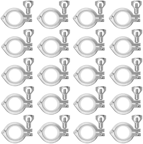 20 Pack 1.5 Inch Tri Clamps Heavy Duty with Silicone Gaskets 1.5" Single Pin Tri-Clamp 304 Stainless Steel Sanitary TC Fittings Industrial Quick Connect Clamp