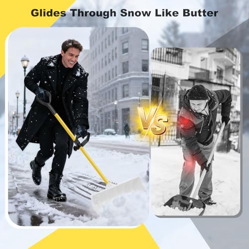 Snow Pusher, Snow Plow Shovel with Ergonomic Dual D-Handles & 22'' UHMW Blade, Lightweight Manual Snow Shovel for Driveway, Sidewalk & Patio