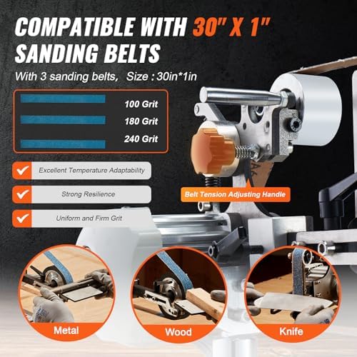VEVOR Belt Grinder Sander, 30 x 1-Inch Variable Speed Belt Polisher with VFD, 550W Polishing Grinding Machine with 2 Grinding Moulds & 3PCS Sanding Belts for Metalworking, Knife Making