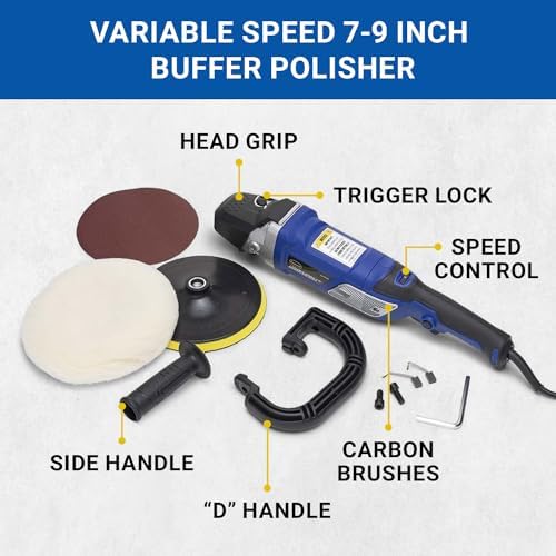 Eastwood Variable Speed 7-9" Buffer Polisher 10 AMP Motor with Brushes D handle