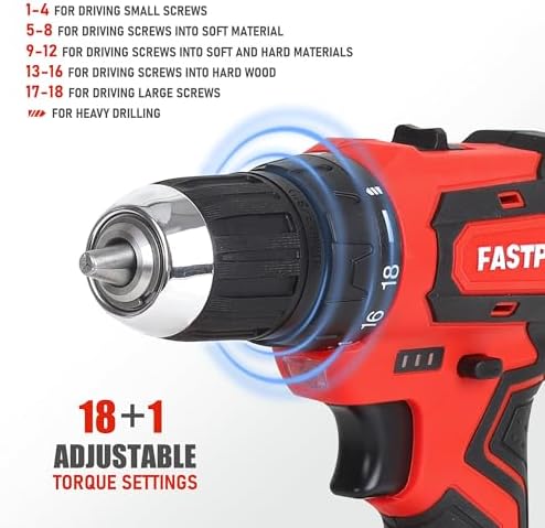 FASTPRO Home Tool Set with Drill, Household Repairing Tool Kit, Red