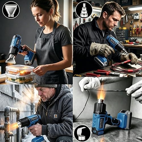 Cordless Heat Gun for Makita 18V Battery, 350W Fast Heating Hot Air Gun, LCD Display 2 Temp 120℉-1110℉, 3 Nozzles Portable Gun for Shrink Tubing, Paint Removal, Soldering DIY, Tool Only