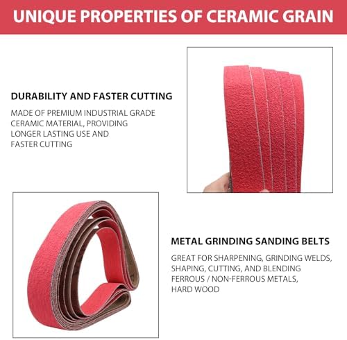 2x72 Inch Ceramic Sanding Belts 36 Grit, 5 Pack