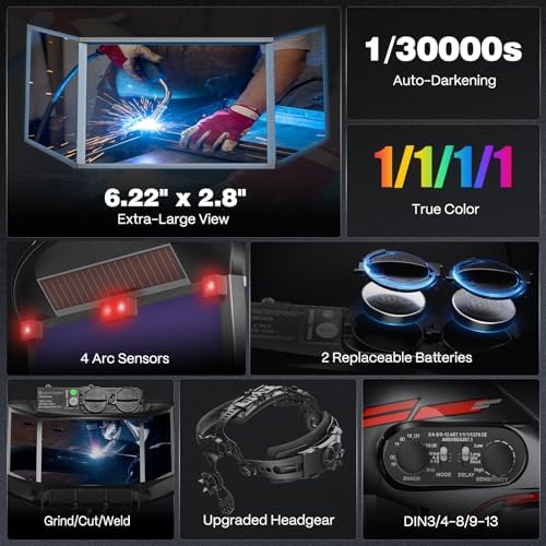 ARCCAPTAIN 180° Panoramic View Auto Darkening Welding Helmet, Welding Hood