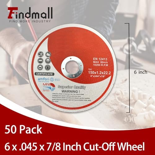 Cut Off Wheels 50 Pack 6 x .045 x 7/8 Inch Metal and Stainless Steel Cutting Discs for Angle Grinders