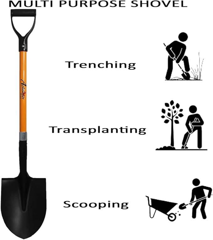 Ashman Heavy-Duty Digging Shovel (2 Pack) with Trenching Blade and 41-Inch Comfortable Handle - Ideal for Garden, Landscaping, Construction, and Masonry - Perfect for Digging Soil, Dirt, and Gravel.