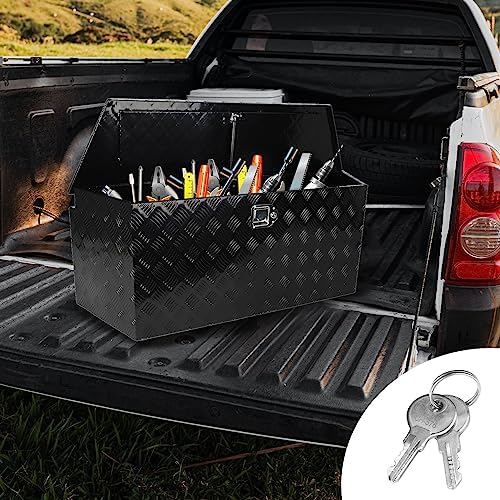 BLACKHORSE-RACING 48.8 Inch Aluminum Trailer Tongue Box Truck Tool Box with Lock & Keys Black - Secure Storage Solution for Your Vehicle