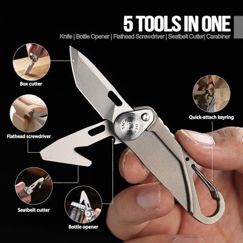 TACRAY Vinto 5-in-1 Titanium Keychain Multitool Mini Pocket Knife, Grey