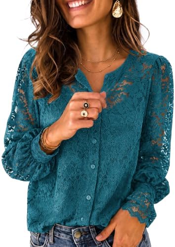 Zeagoo Long Sleeve Shirts for Women Lace Top Button Up Blouse Dressy Casual