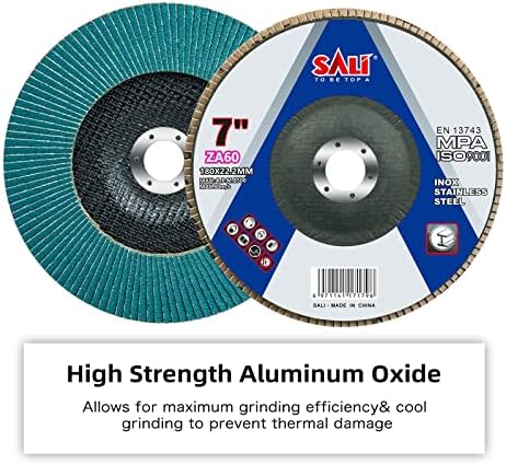Sali 10 Pack Zirconia Flap Disc 60 Grit 7" x 7/8-Inch Sanding Disc Bevel Type #29 Premium and Industrial Grade Angle Grinder Grinding Wheel High Performance Edge Grinding