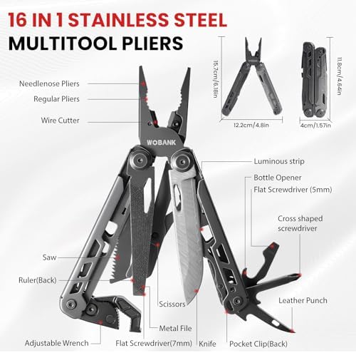 16-in-1 Multitool Pliers, Full-size, EDC Knife, Stainless Steel
