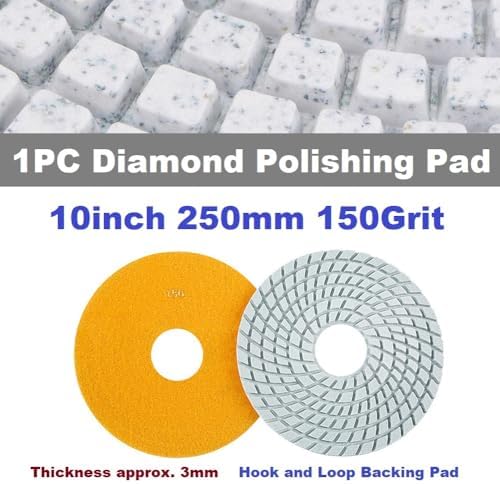 Diamond Polishing Pad, 10 inch 250 mm 150 Grit Sanding Discs for Grinder & Polisher, Hook and Loop Backing Pad for Grinding Buffing Granite Marble Concrete Stone (1 Piece)