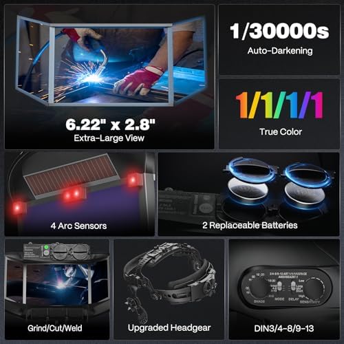 ARCCAPTAIN 180° Panoramic View Auto Darkening Welding Helmet, Welding Hood