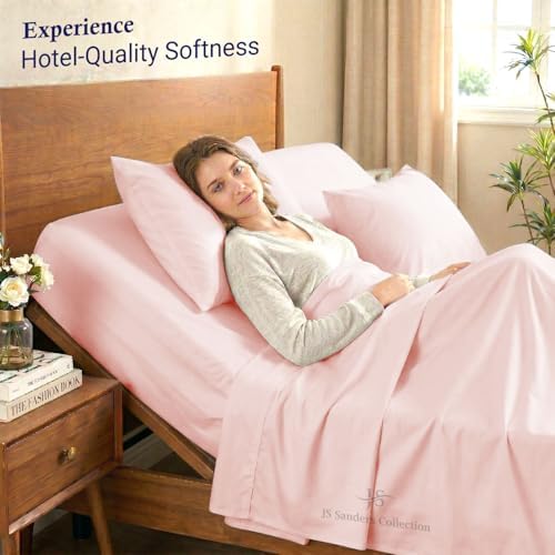 JS Sanders Collection Split Head Sheet Set 4PC Cal. King Size, Blush