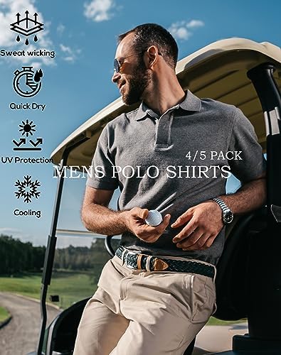 5 Pack Men's Polo Shirts Short Sleeve Golf T Shirt Performance Casual