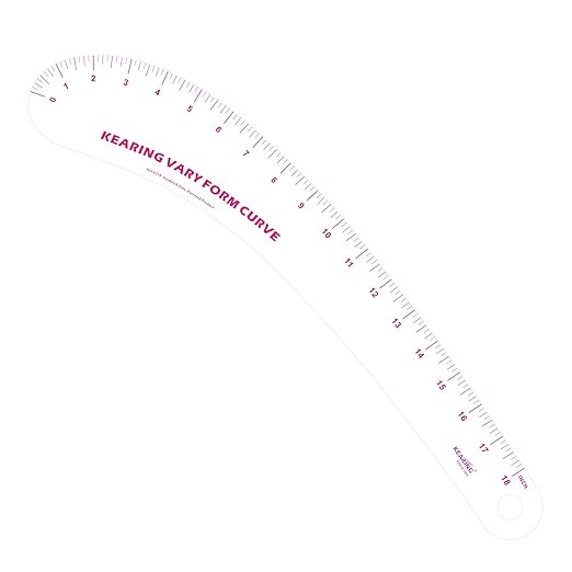 KEARING 18inch Clear French Curve Ruler for Pattern Making, Vary Form Curve Ruler for Sewing, Sandwich Line Scale, Clear Hip Measuring Curve Transparent Fashion Designer's Ruler for Quilting