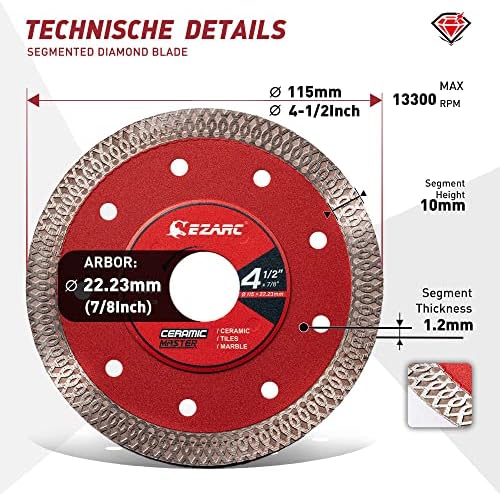 EZARC 4-1/2" Super Thin Diamond Tile Blade, 7/8"-20mm-5/8 Arbor, 2-Pack