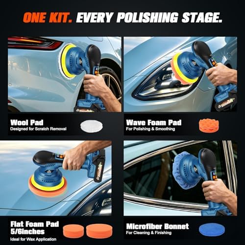 Cordless Car Buffer Polisher, 8-Speed, 2*21V 2000mAh Batteries