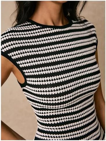 SOLY HUX Women's Striped Midi Dress Casual Work Knit Bodycon Summer Dresses