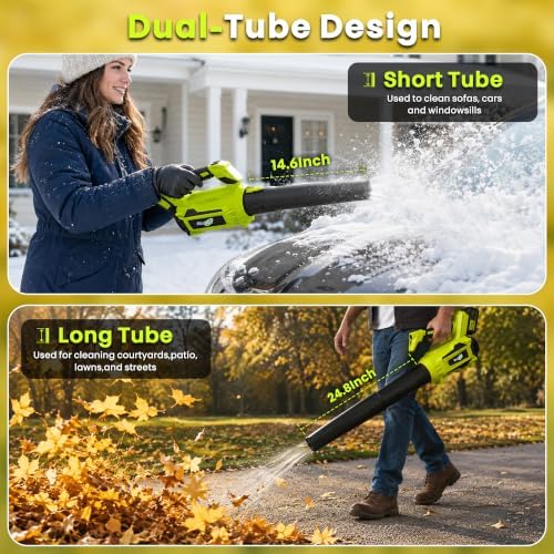 One-Hand Leaf Blower Cordless with 2X4000 mAh Batteries and Charger