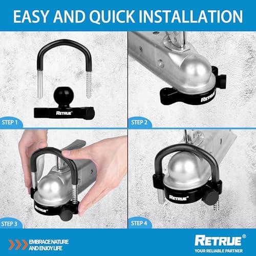 RETRUE Universal Trailer Coupler Hitch Lock, Waterproof Cover & Cap, Black