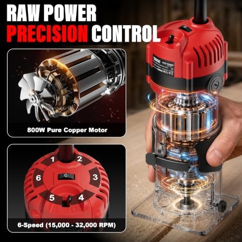 TEENO Router Tool, 1.25 HP 6.5 Amp Compact Wood Router Tool for Woodworking