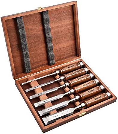 EZARC Wood Chisel Set, 6PCS 1/4-1 Inch CR-V Chisels with Wooden Case