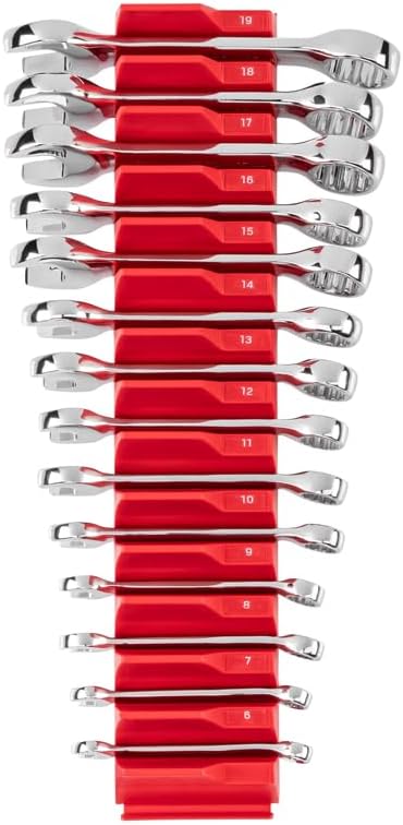 TEKTON Stubby Combination Wrench Set, 14-Piece | WCB95402 | (6 - 19 mm), Modular Organizers, Chrome Finish